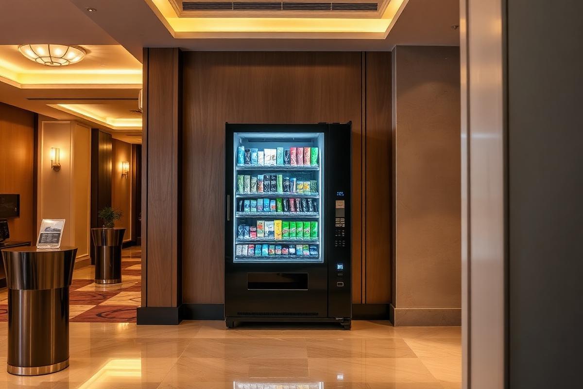 Modern vending machine in an elegant hotel foyer
