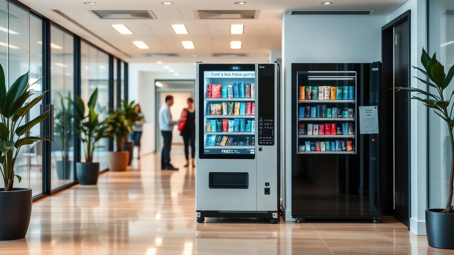 Modern vending machines in a contemporary Australian office lobby